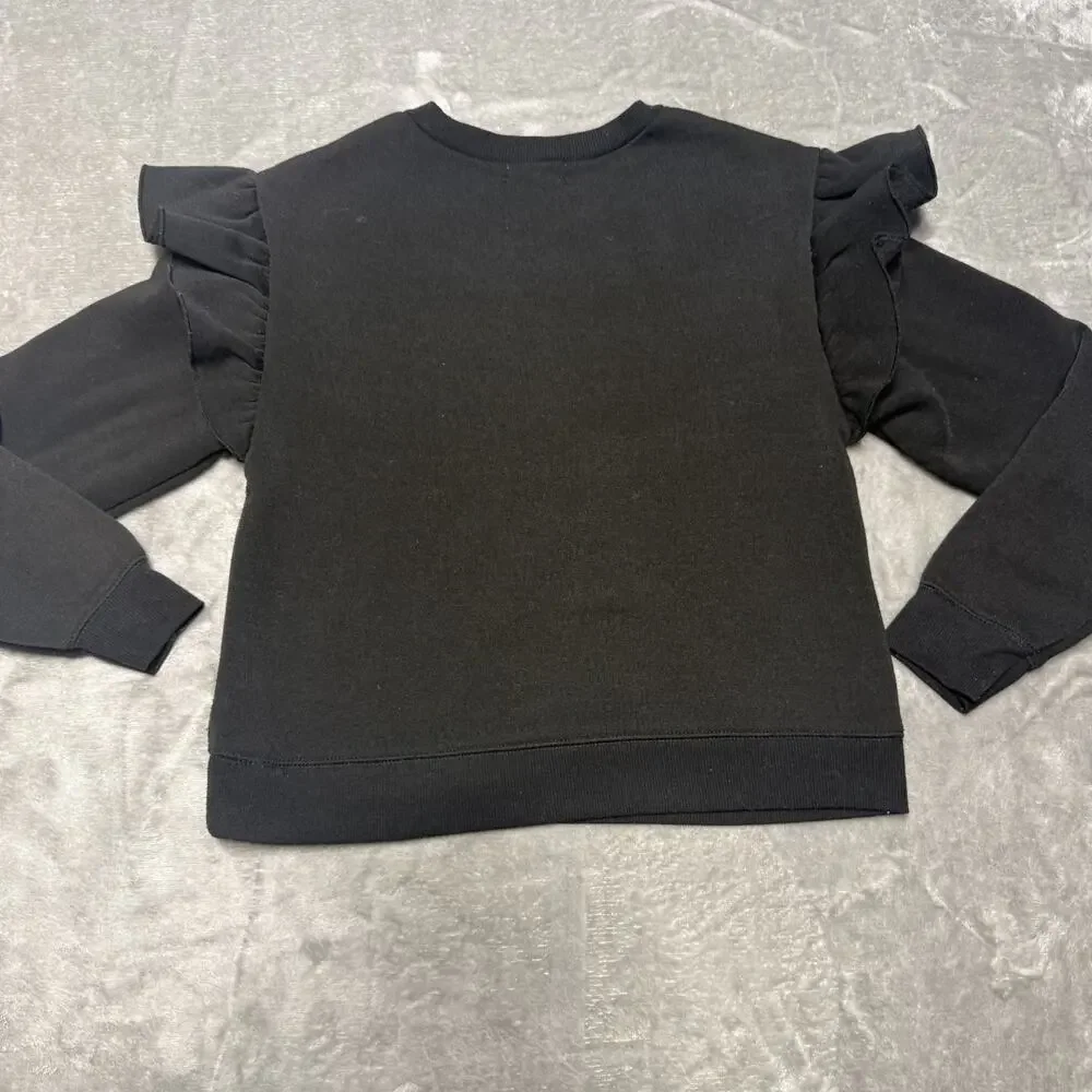 Btween Girls Sweatshirt Size 10 Black Pearl Stud Ruffle Sleeve Pullover